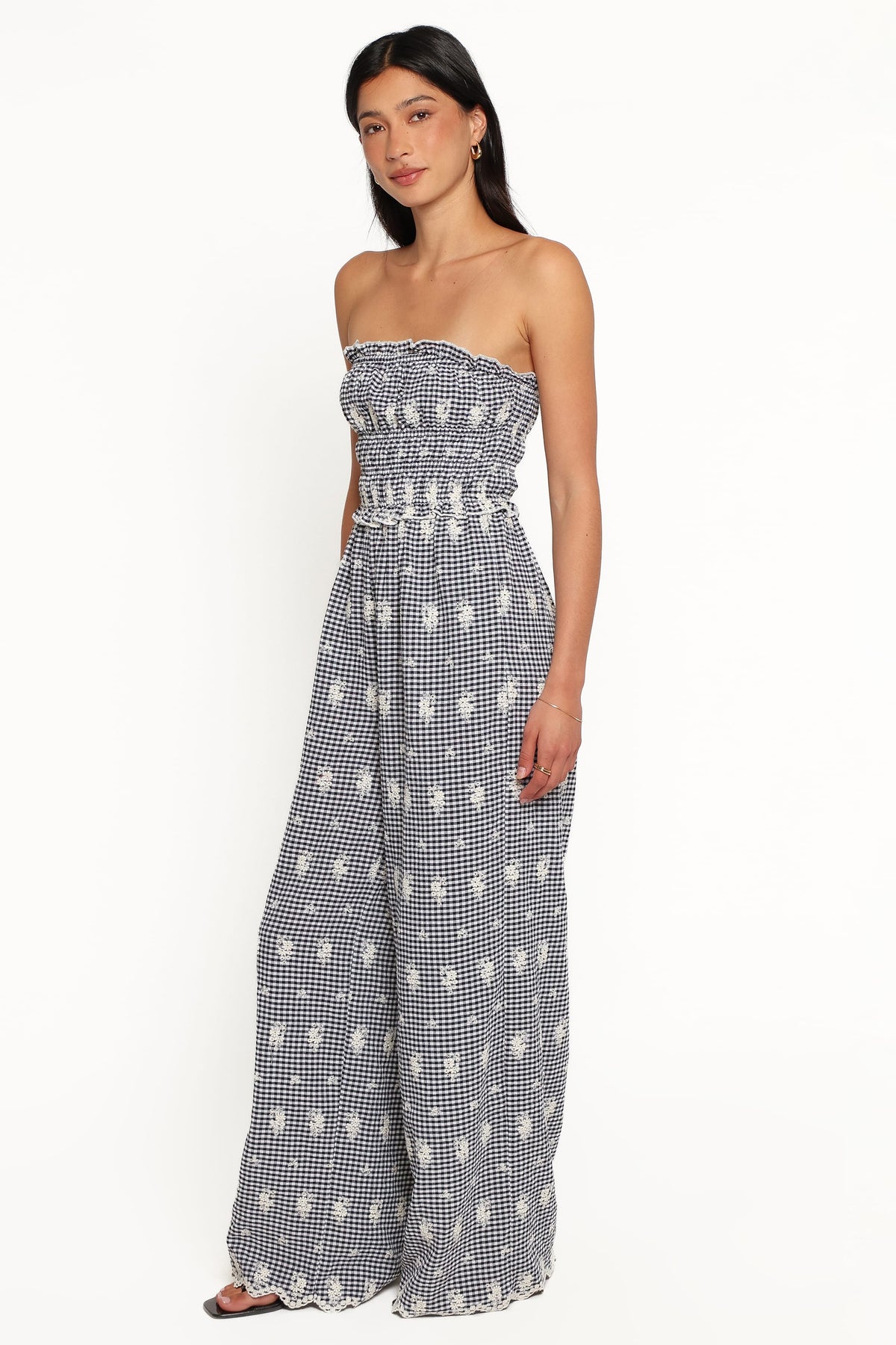 Yulissa Strapless Jumpsuit in Black Gingham Broderie – view 4 of 7