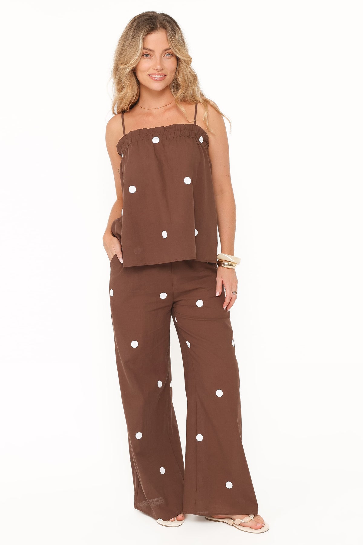 Aerin Pant Set in Chocolate Polka Dot – view 2 of 6