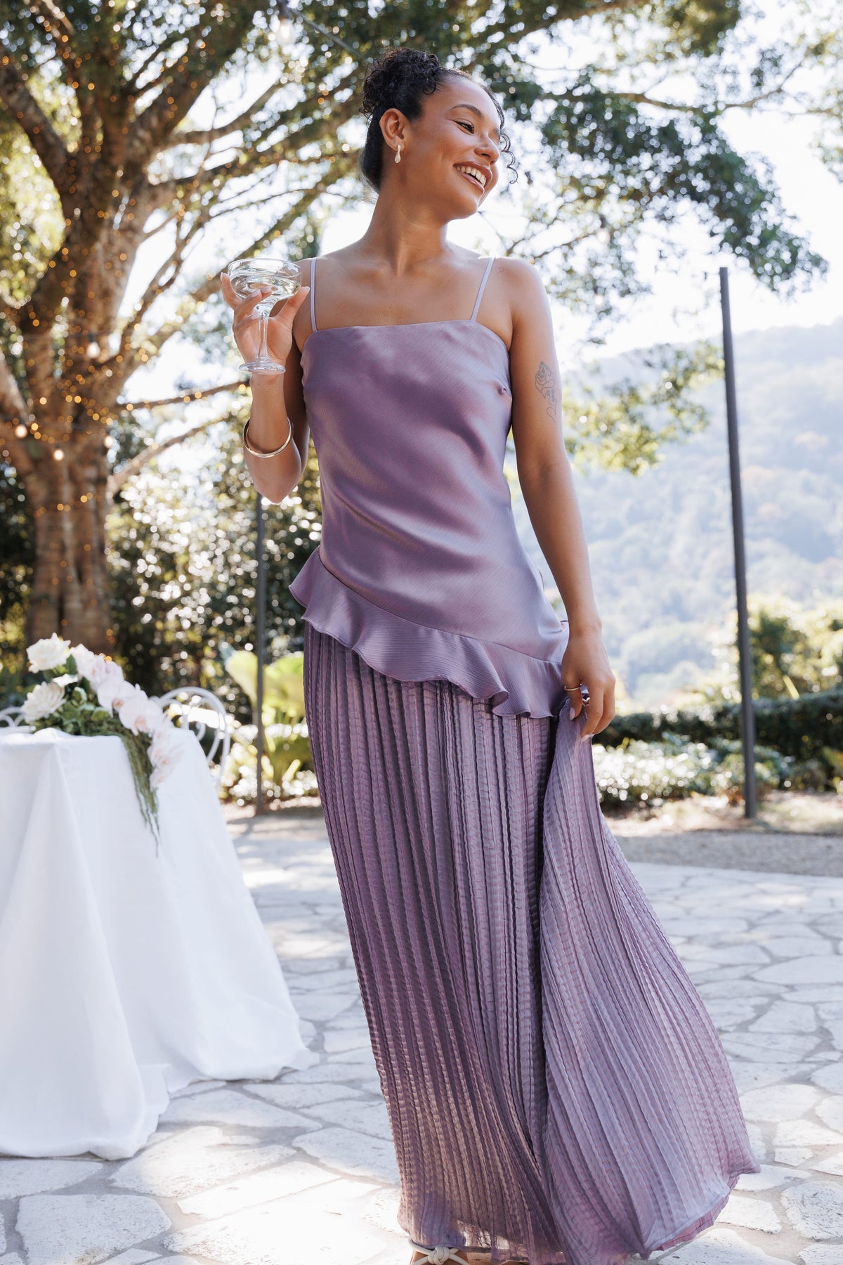 Delvine Asymmetrical Skirt Set in Lilac – view 8 of 8