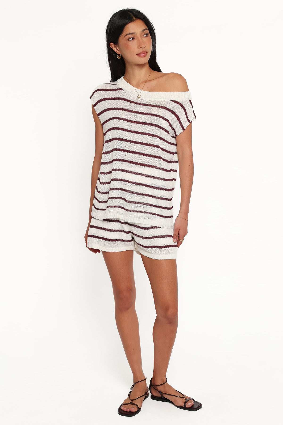 Janie Knitted Short Set in White Plum Stripe – view 5 of 7