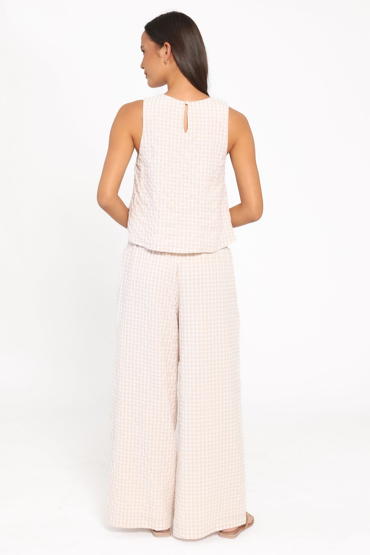 Jillian Smocked Pant Set in Beige Gingham – view 4 of 7