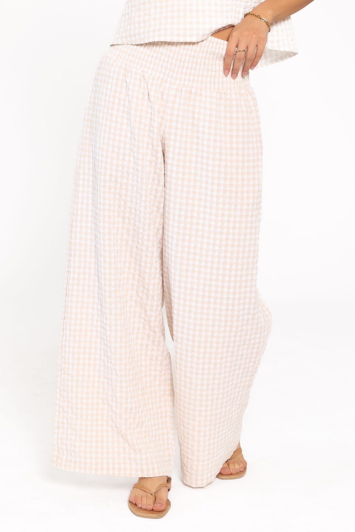 Jillian Smocked Pant Set in Beige Gingham – view 6 of 7