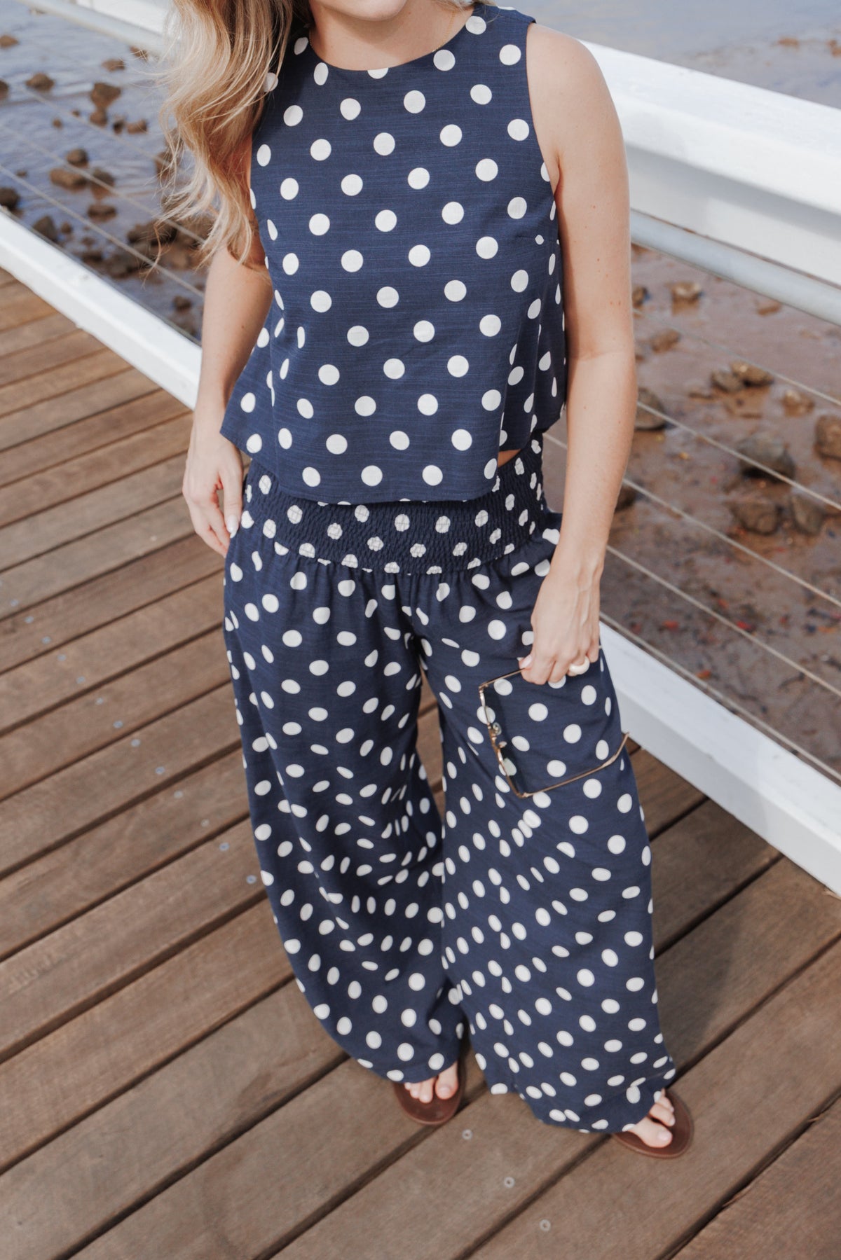 Jillian Smocked Pant Set in Navy Polka Dot – view 8 of 8