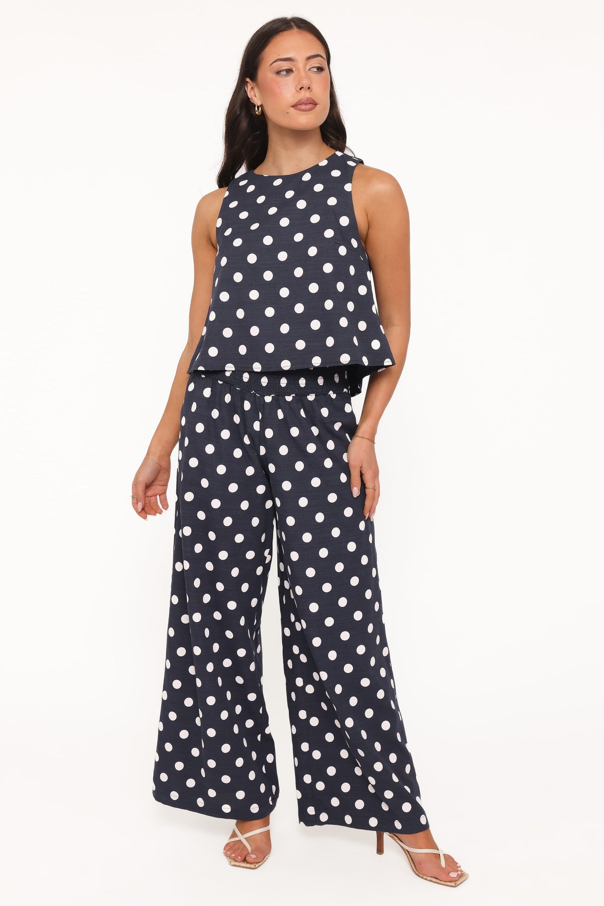Jillian Smocked Pant Set in Navy Polka Dot – view 2 of 8