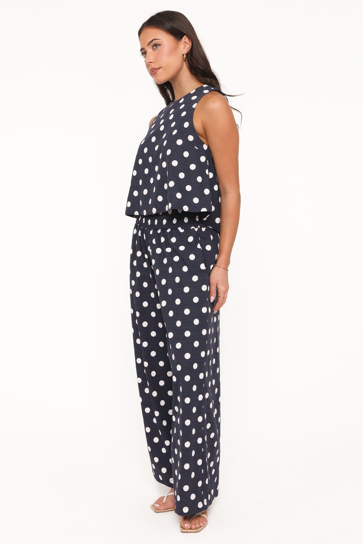 Jillian Smocked Pant Set in Navy Polka Dot – view 4 of 8