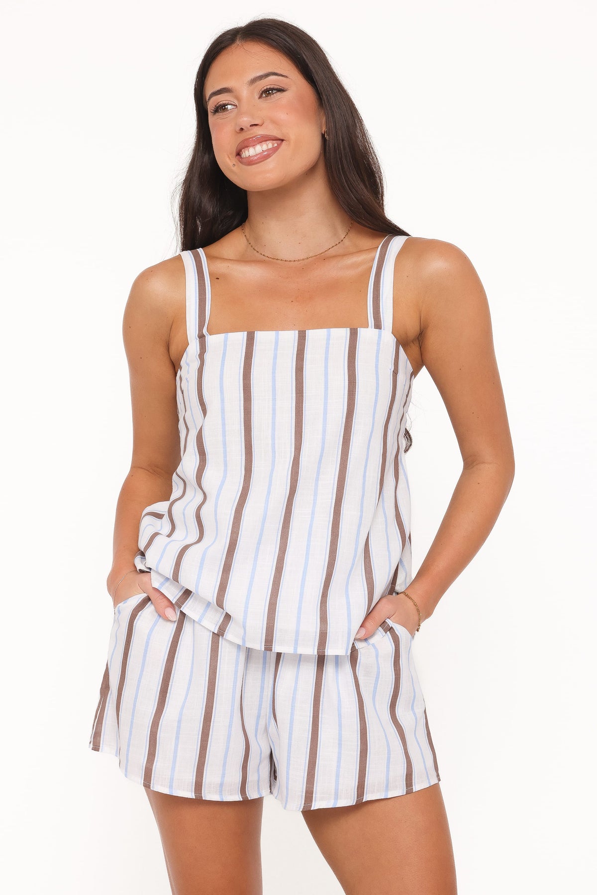 Sallie Short Set in Chocolate Blue Stripe – view 1 of 6
