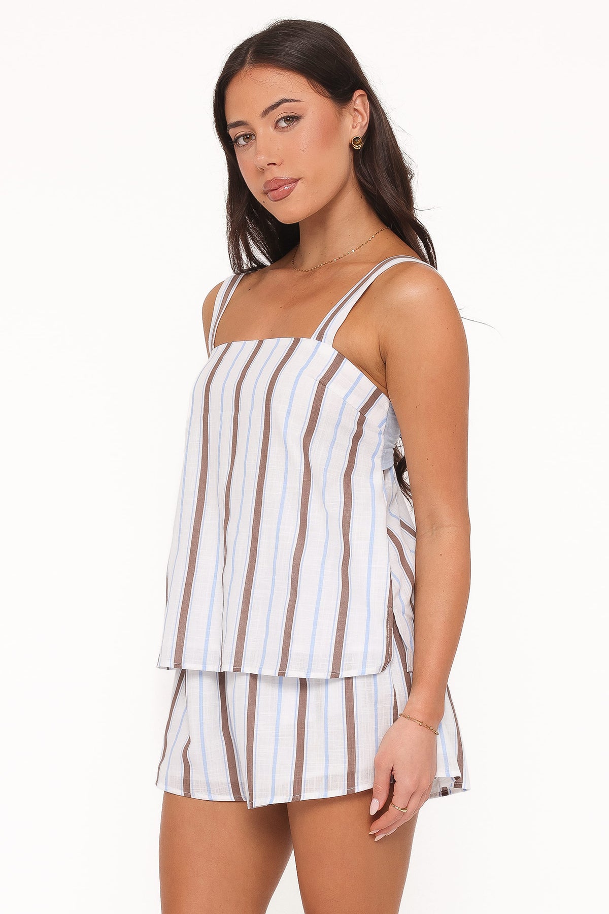 Sallie Short Set in Chocolate Blue Stripe – view 3 of 6