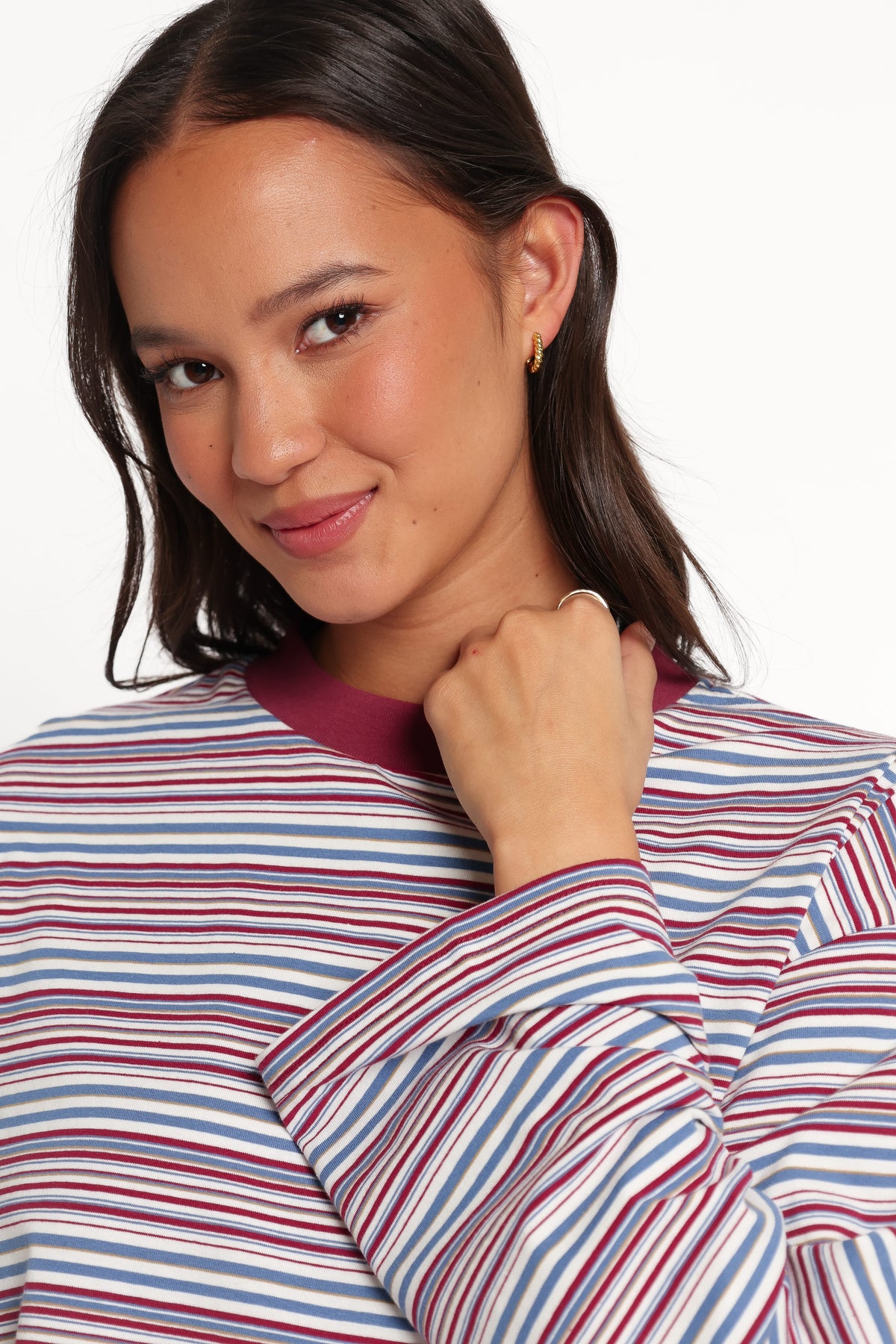 Silvia Knit Short Set in Burgundy Stripe – view 7 of 8