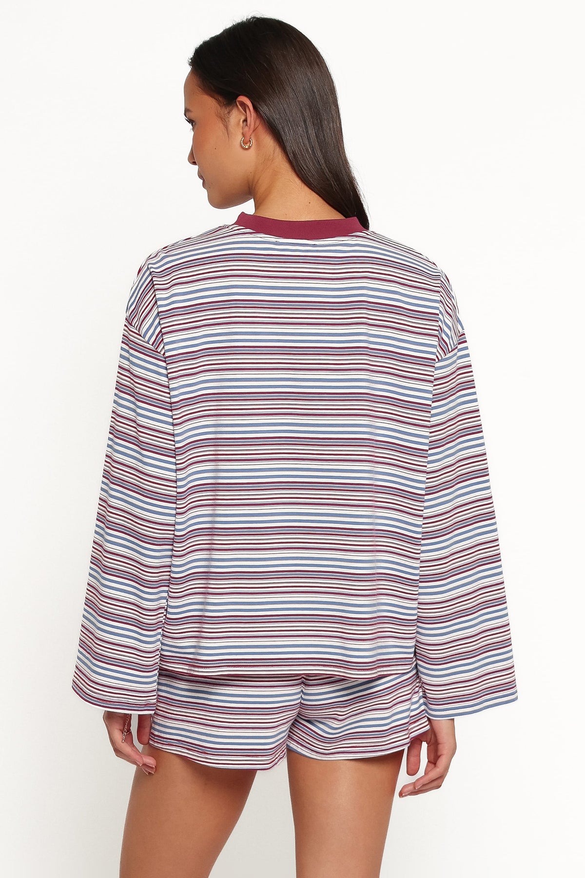 Silvia Knit Short Set in Burgundy Stripe – view 5 of 8