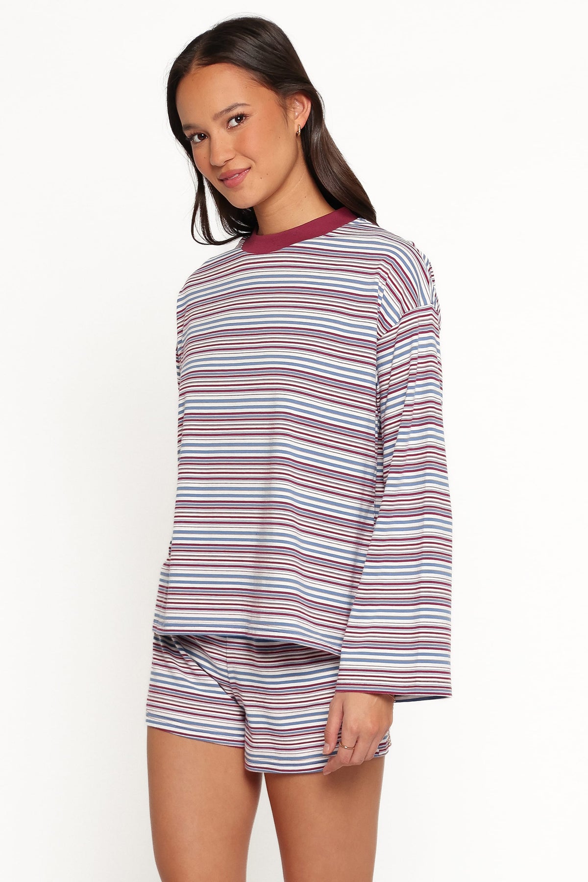 Silvia Knit Short Set in Burgundy Stripe – view 4 of 8
