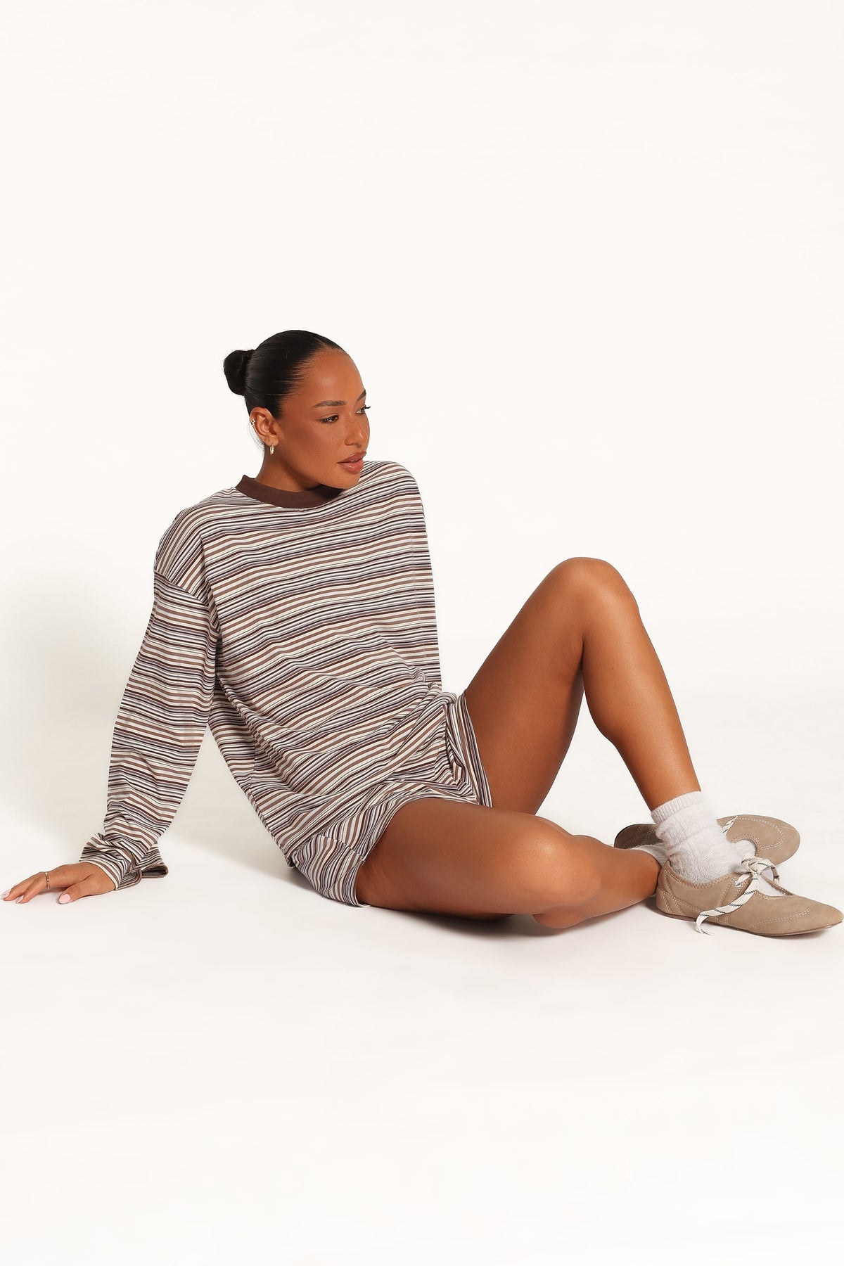 Silvia Knit Short Set in Chocolate Brown Stripe – view 1 of 8