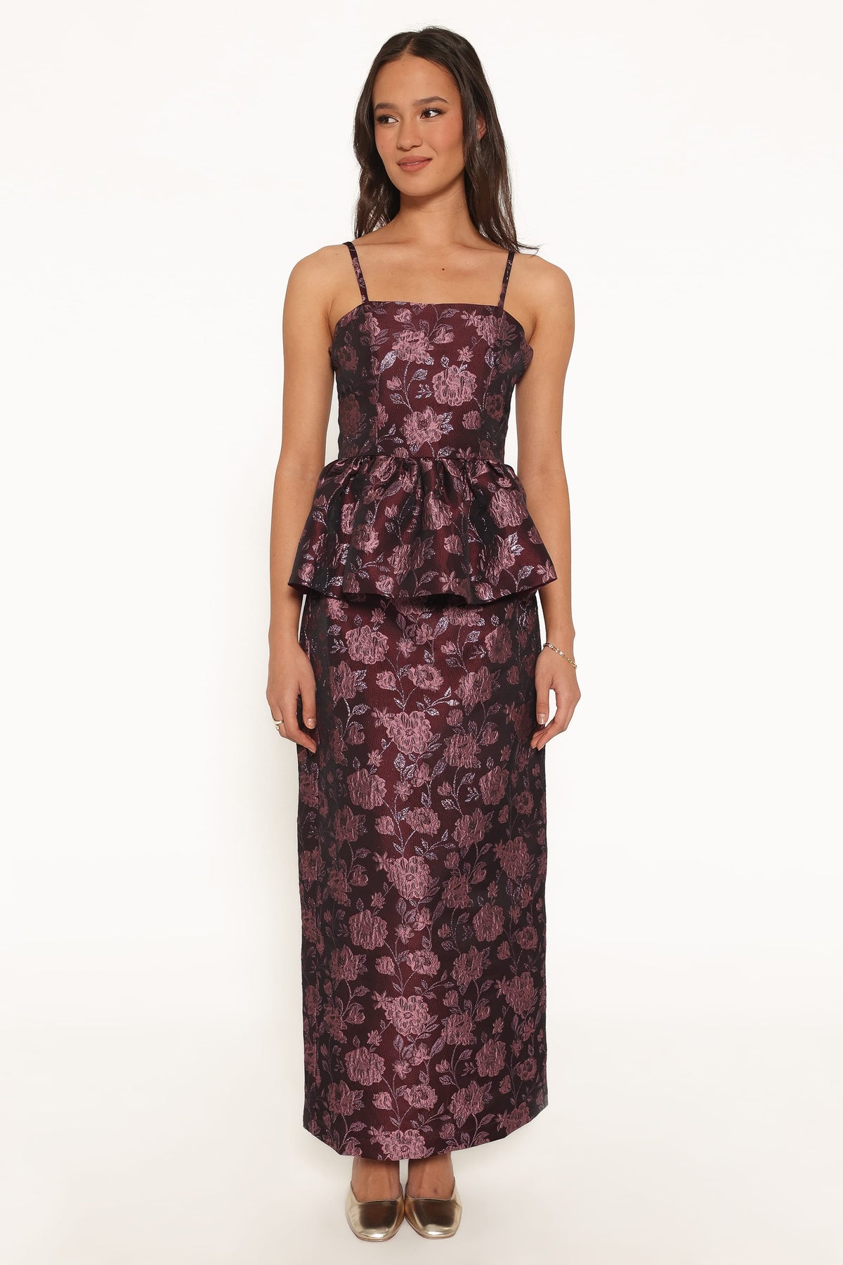 Allegro Peplum Top in Plum Brocade – view 5 of 7
