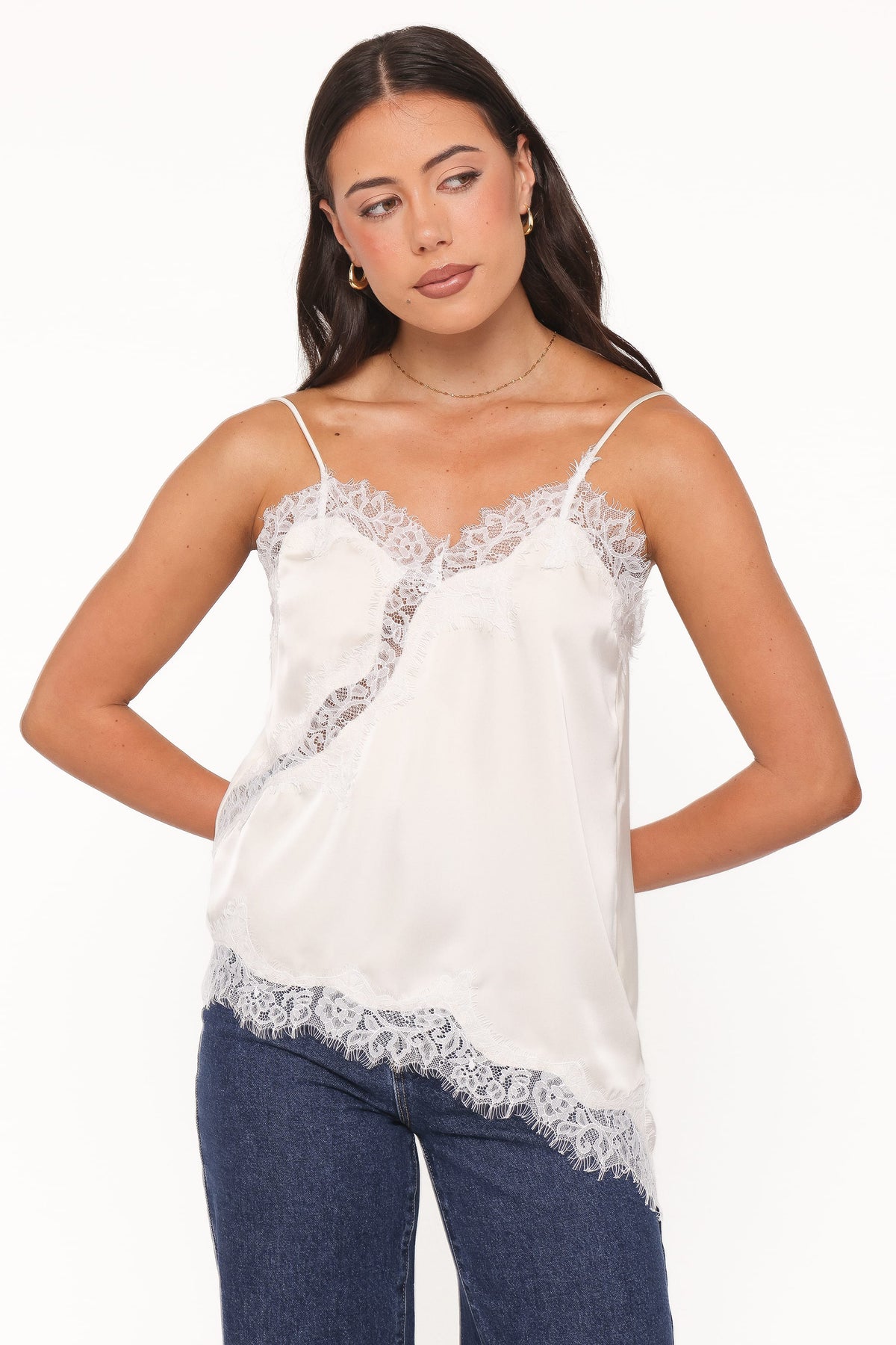 Avere Lace Asymmetrical Cami in Cream – view 1 of 6