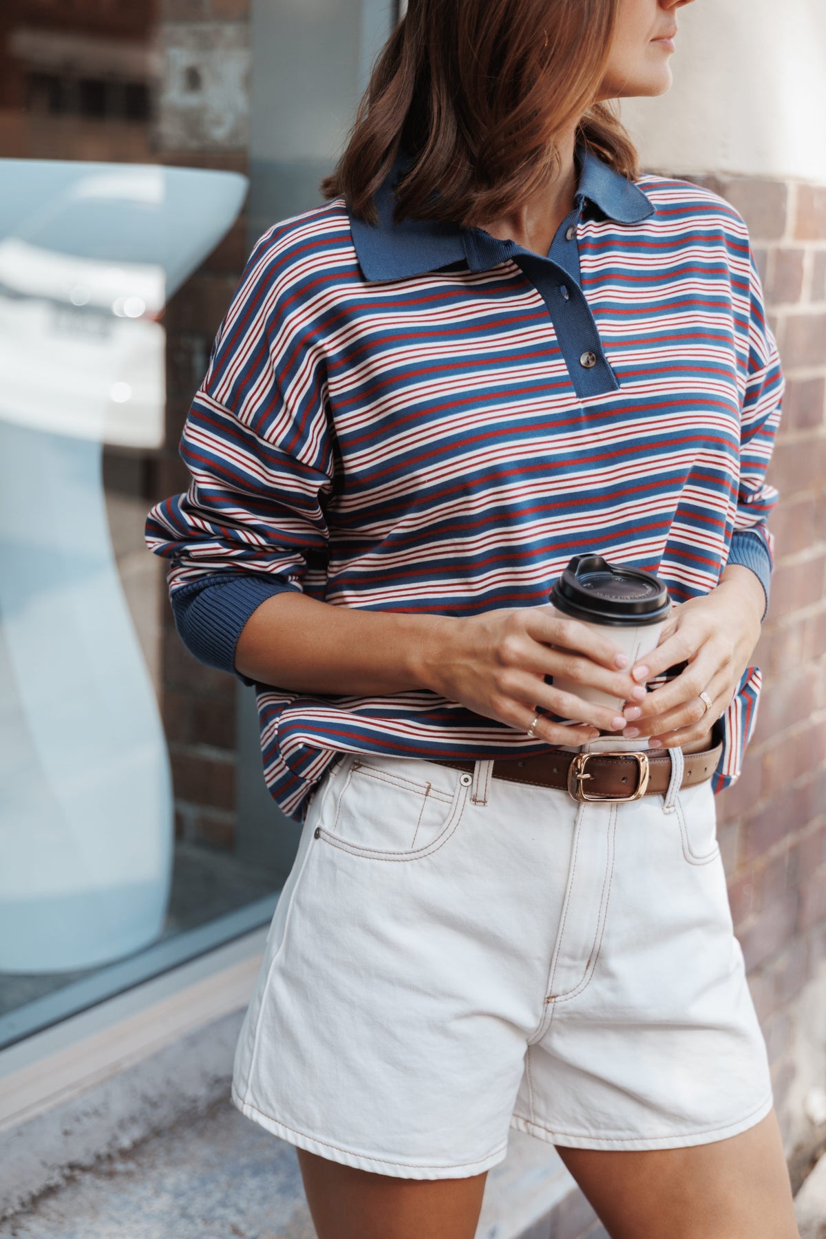 Beau Long Sleeve Jersey Top in Navy Stripe – view 1 of 8