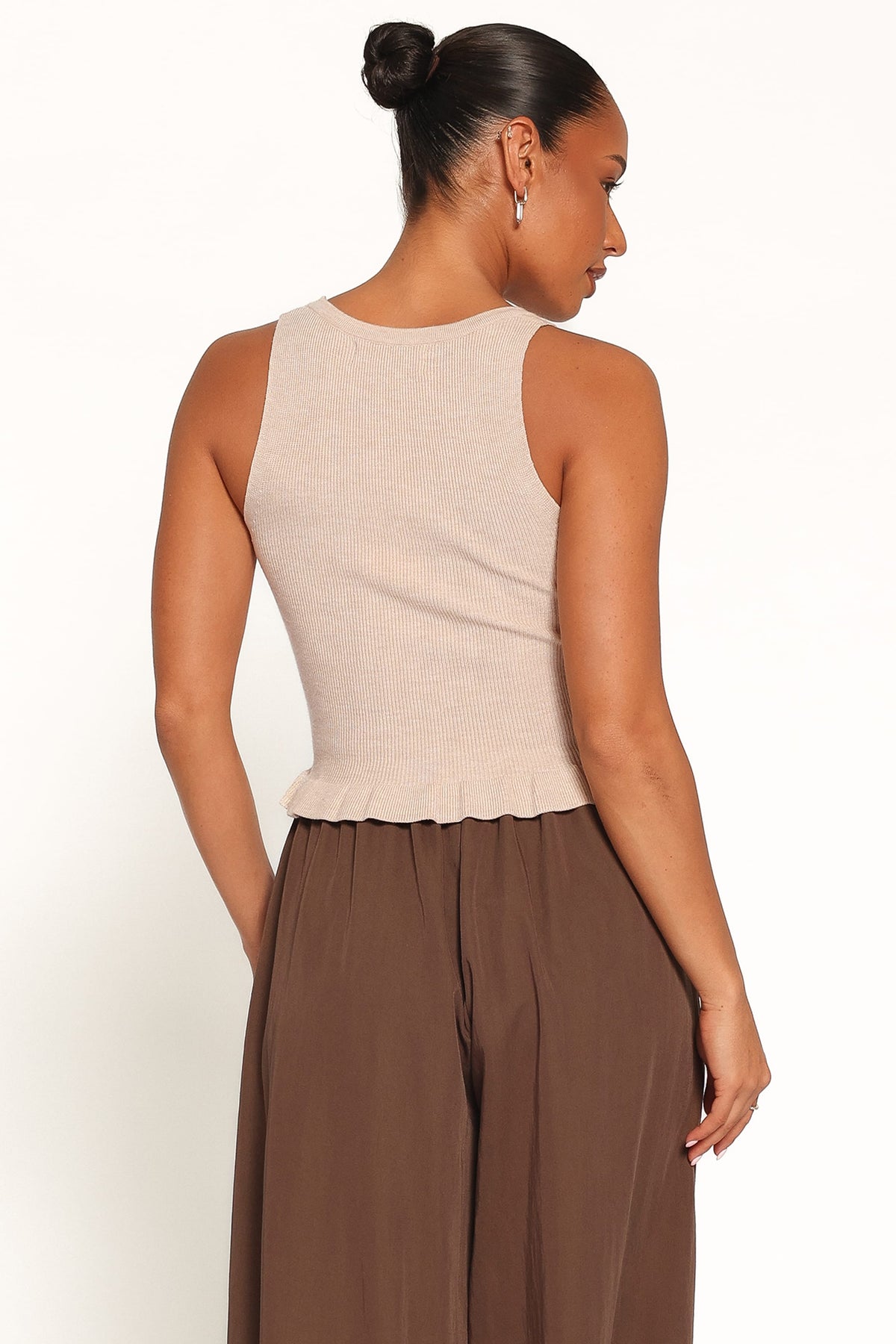 Berenice Ruffle Hem Knitted Top in Beige – view 4 of 6
