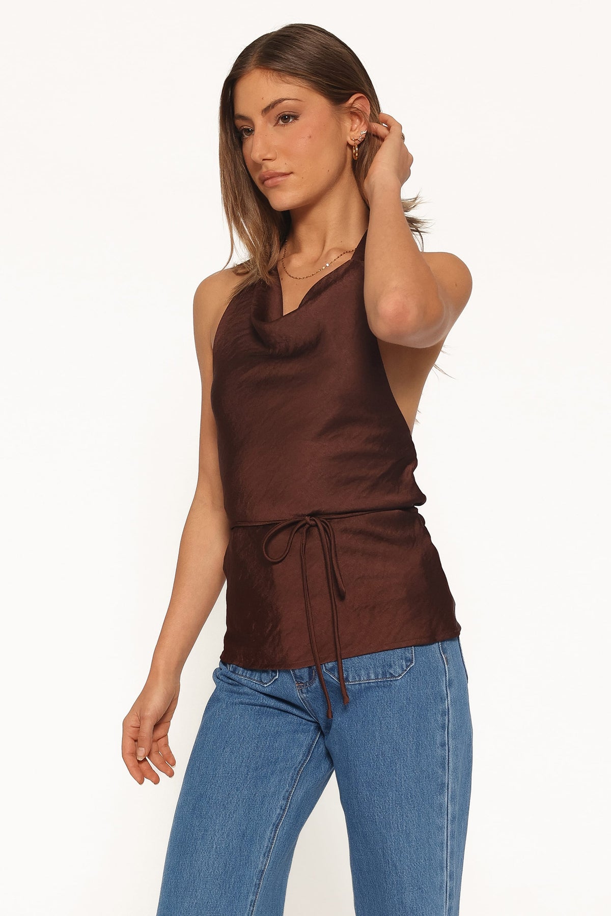 Brenn Halterneck Top in Chocolate Brown – view 3 of 6
