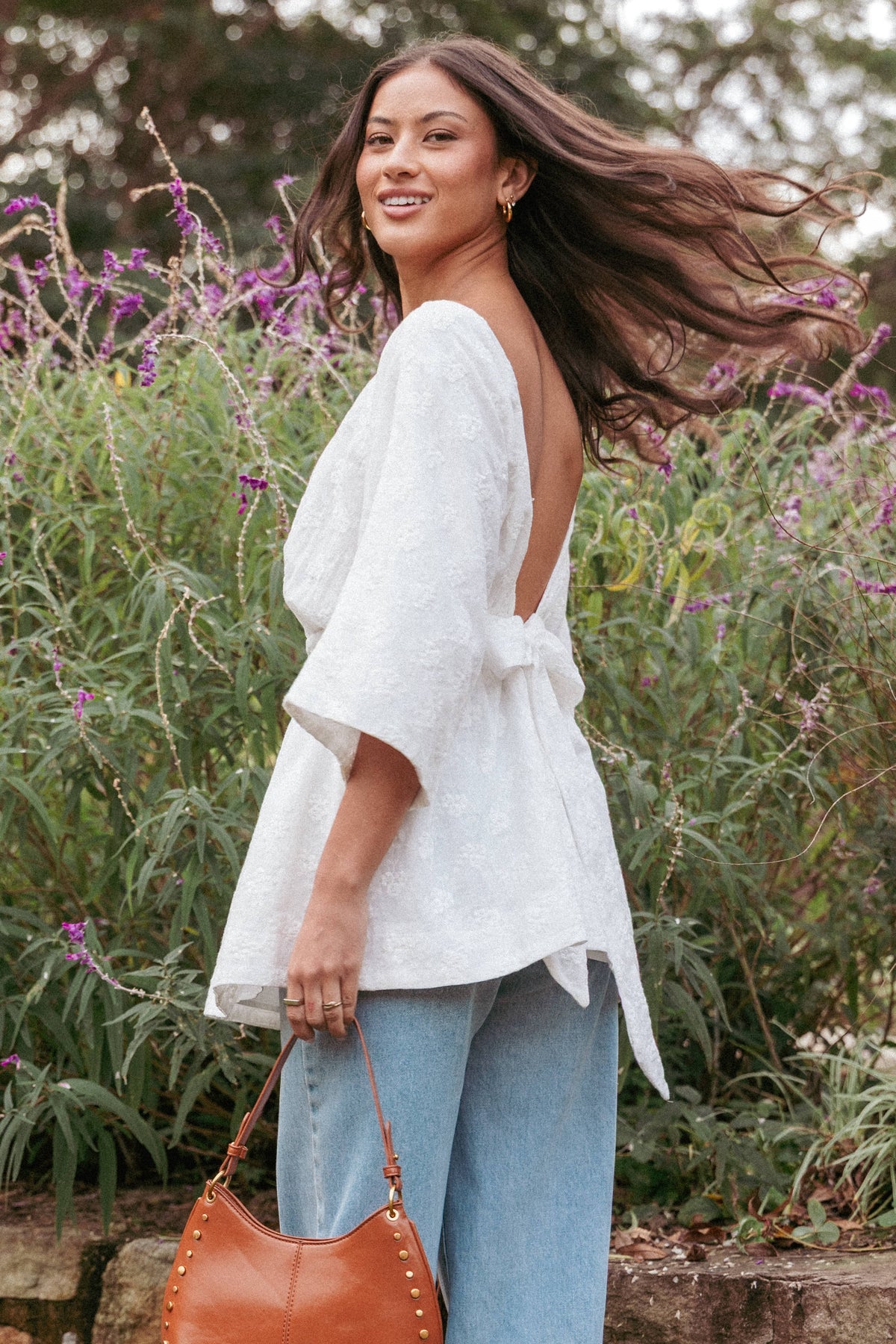 Camila Open Back Top in White Embroidery – view 1 of 8