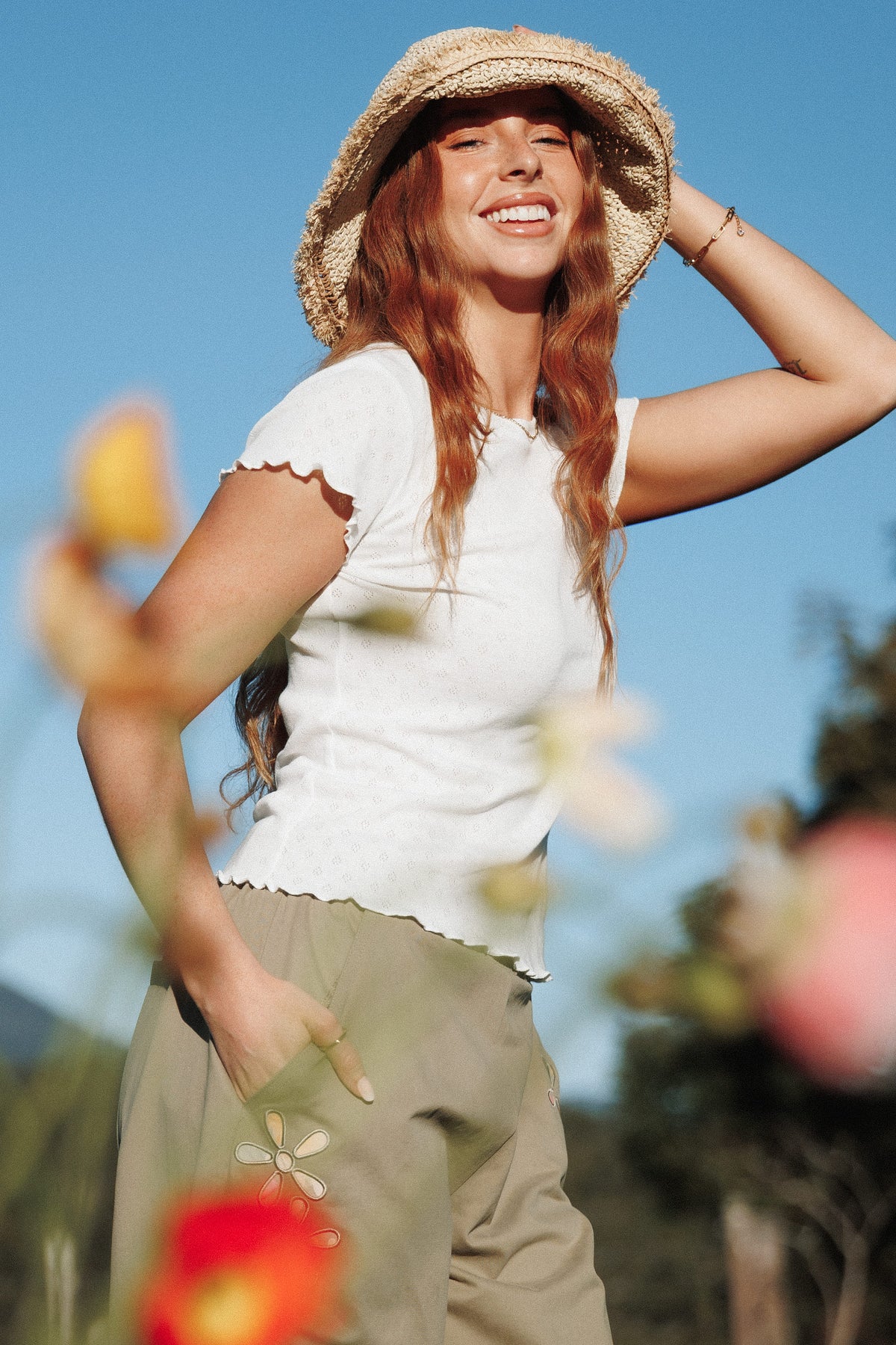 Darla Pointelle Baby Tee in White – view 1 of 8