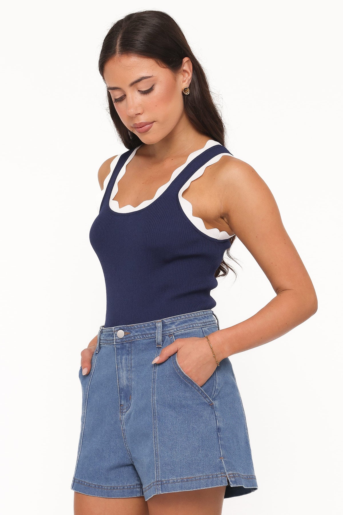 Johnson Scalloped Trim Tank in Navy White – view 3 of 7