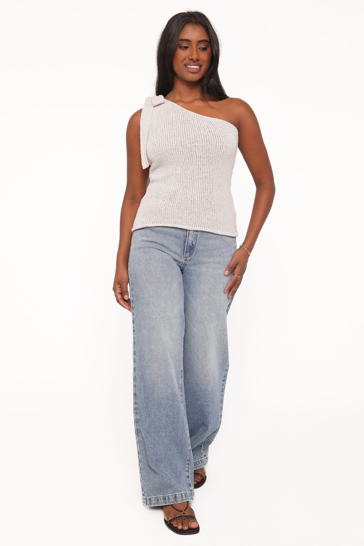 Jutta One Shoulder Knit Top in Beige – view 6 of 8