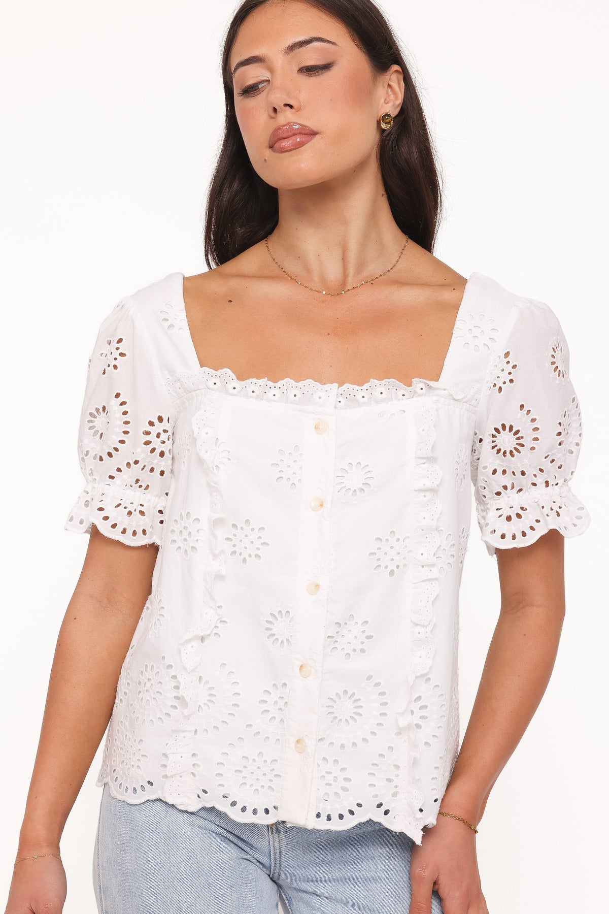 Kairi Eyelet Top in White Broderie – view 1 of 7
