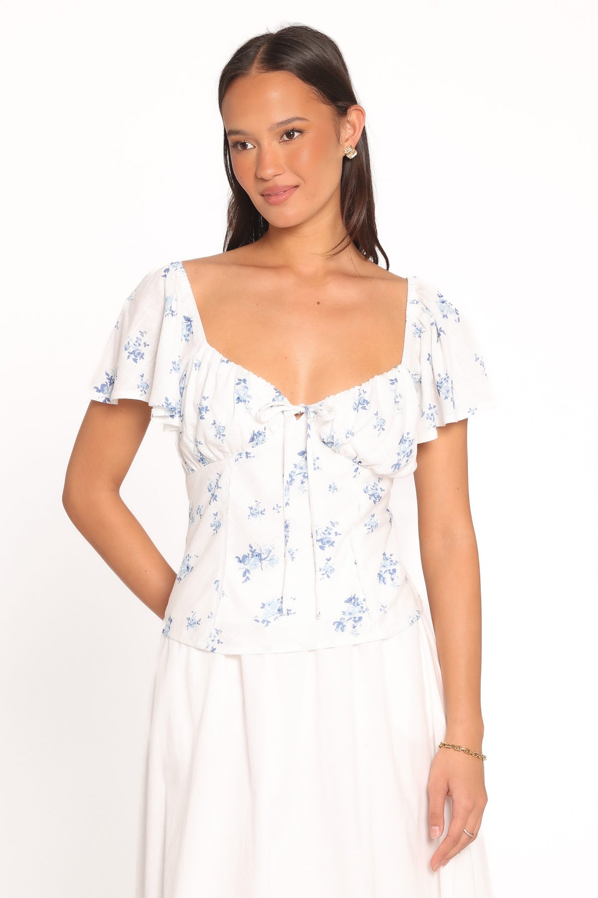 Laeriel Flutter Sleeve Top in Cream Floral – view 1 of 6