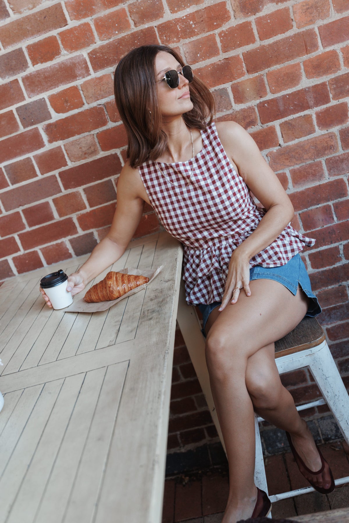 Landon Tiered Peplum Top in Burgundy Gingham – view 8 of 8