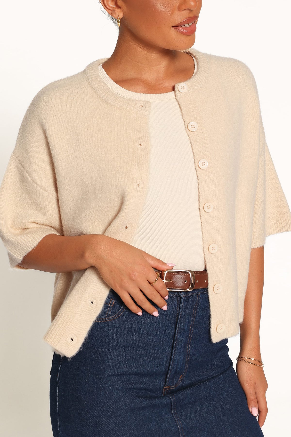 Lilith Knit Top in Beige – view 1 of 6