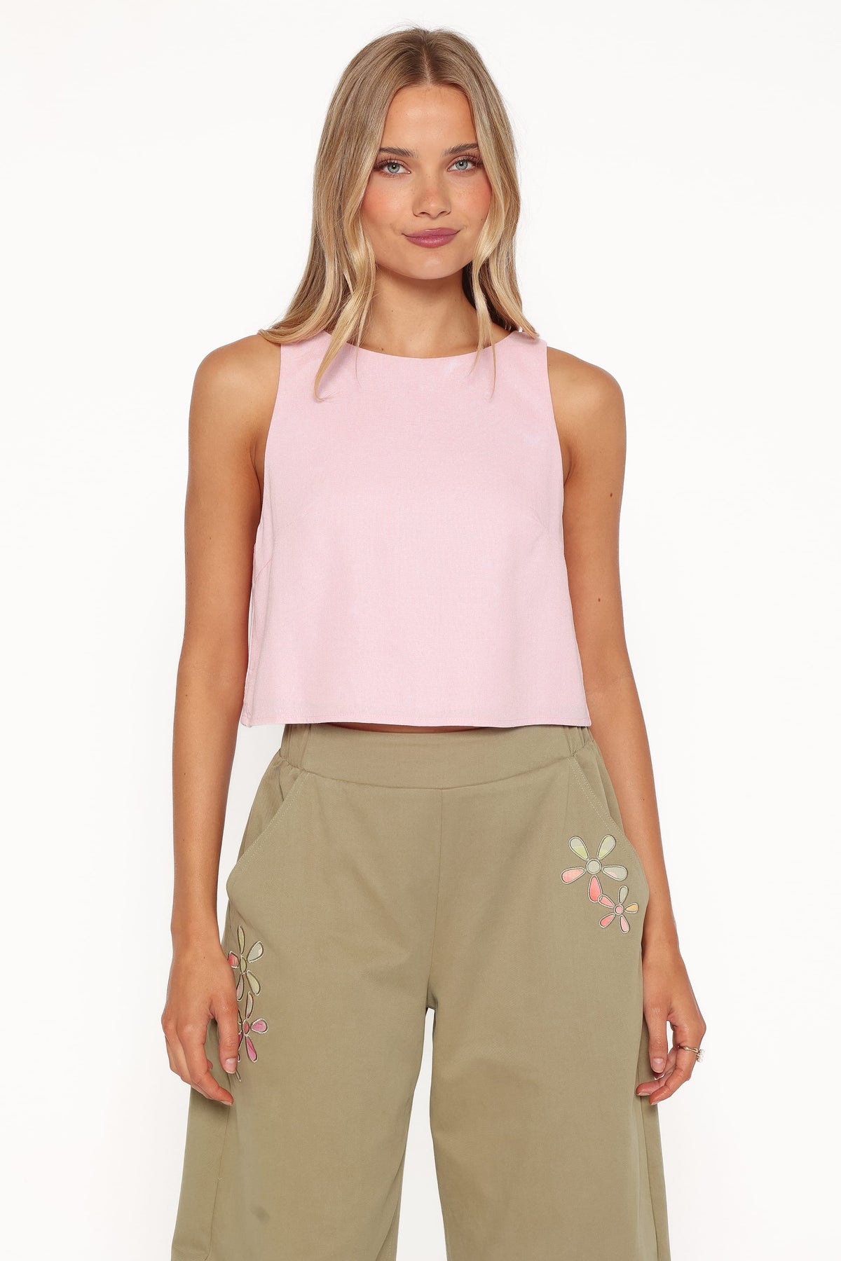 Madison Linen Cropped Tank in Pink – view 2 of 8