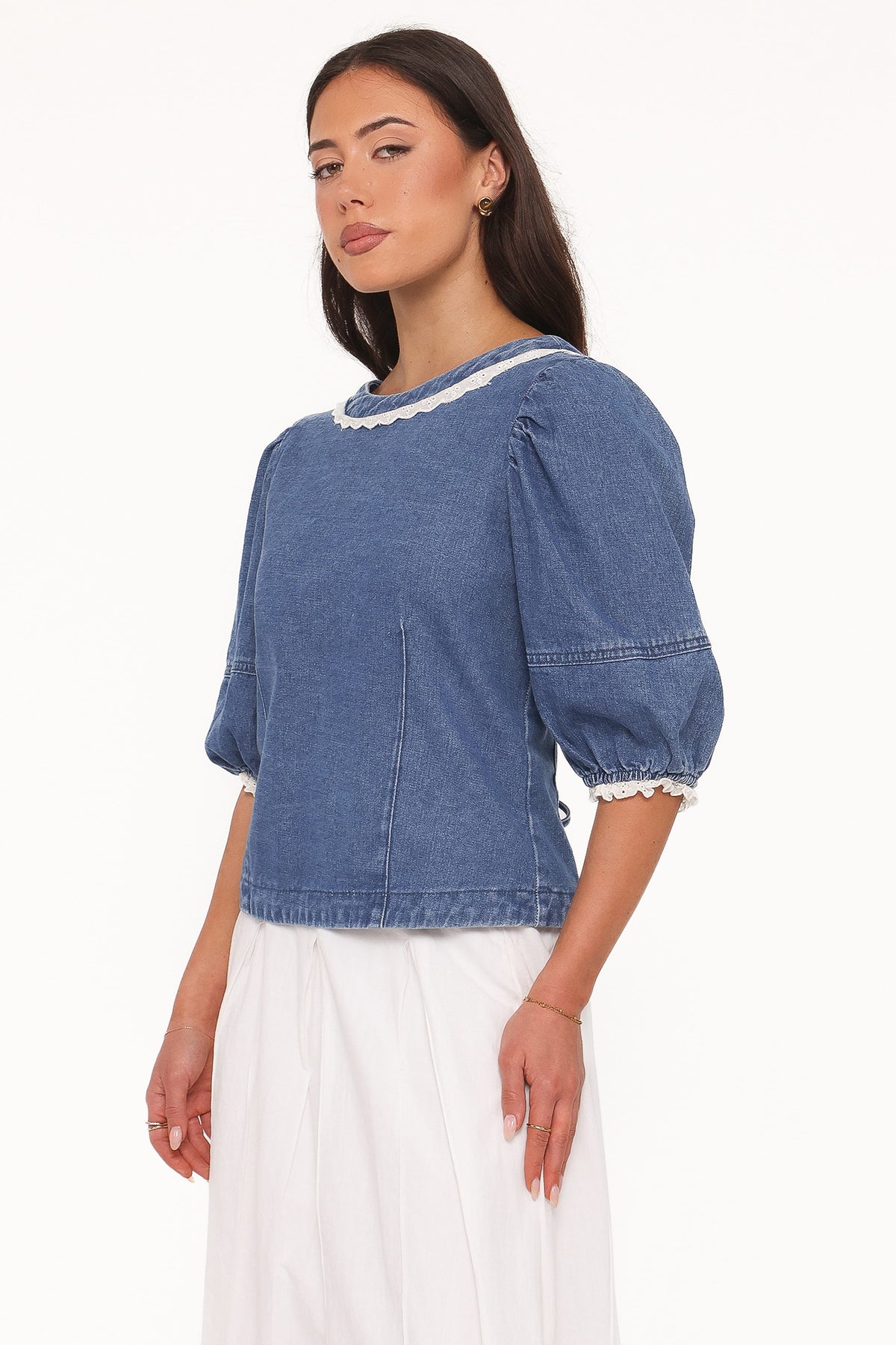 Merli Denim Open Back Top in Blue Medium Wash – view 5 of 8