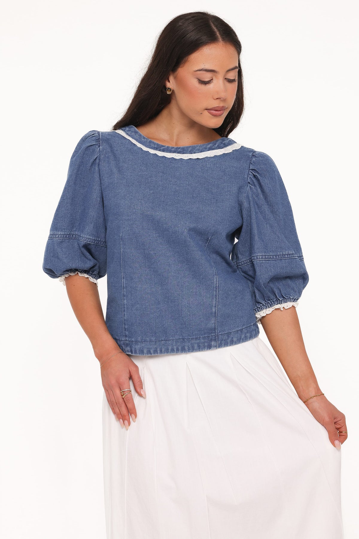 Merli Denim Open Back Top in Blue Medium Wash – view 4 of 8