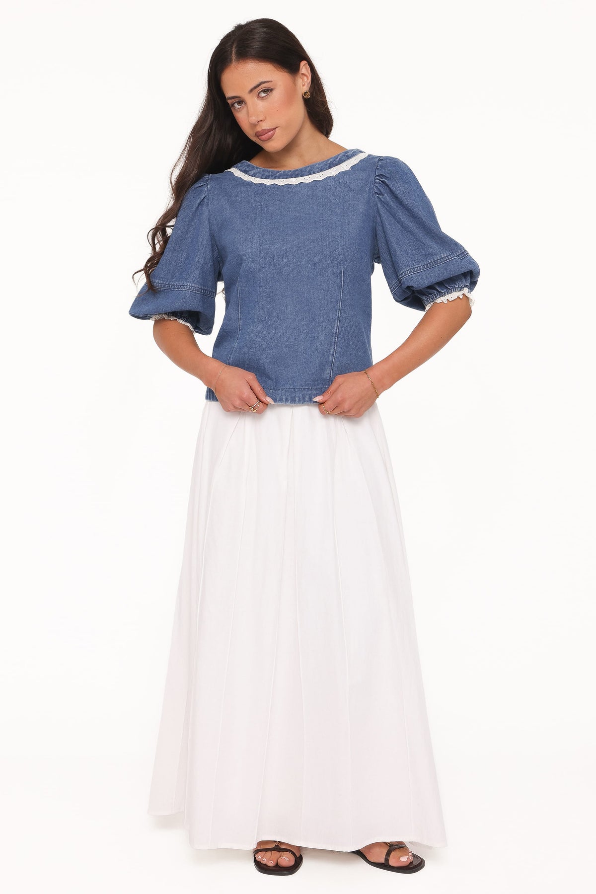 Merli Denim Open Back Top in Blue Medium Wash – view 6 of 8