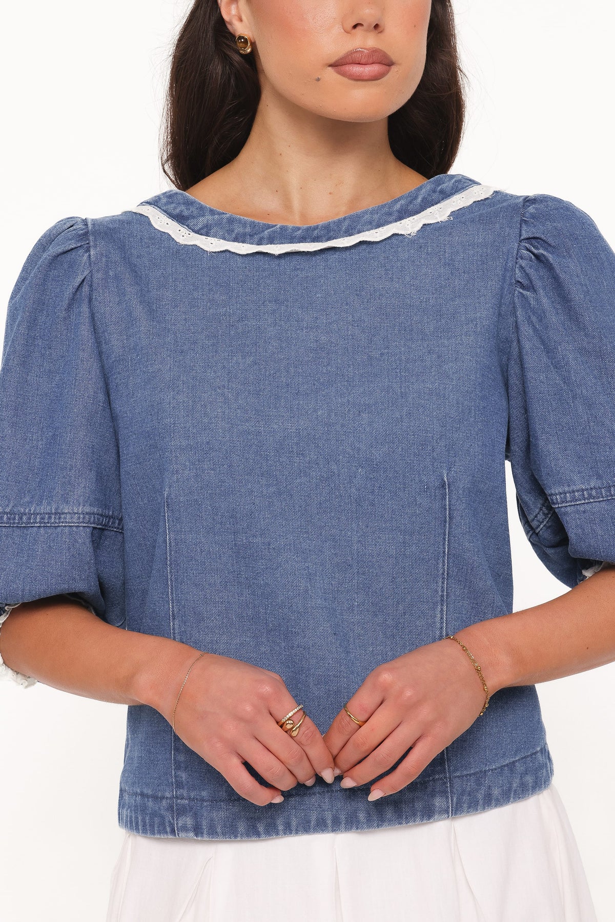 Merli Denim Open Back Top in Blue Medium Wash – view 2 of 8