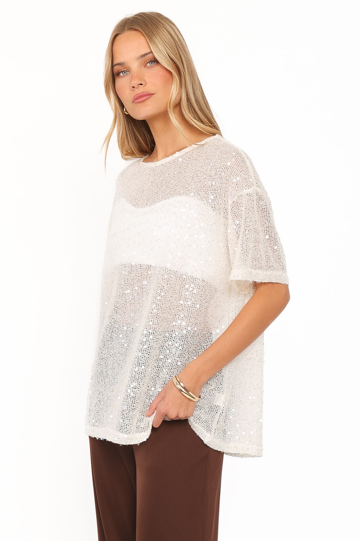Nadine Sheer Tee Top in Cream – view 3 of 6
