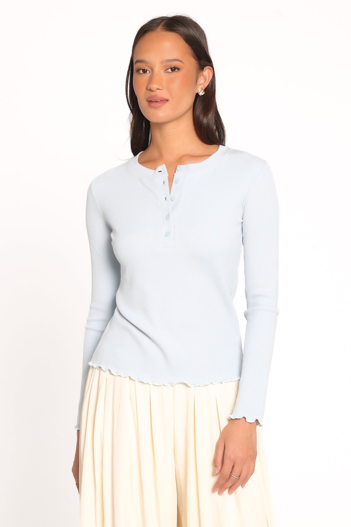 Nicoletta Henley Top in Pale Blue – view 3 of 5