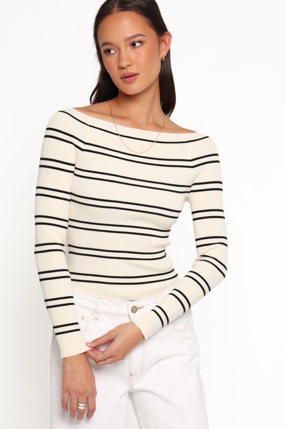 Presley Knit Top in Cream Black Stripe – view 1 of 6