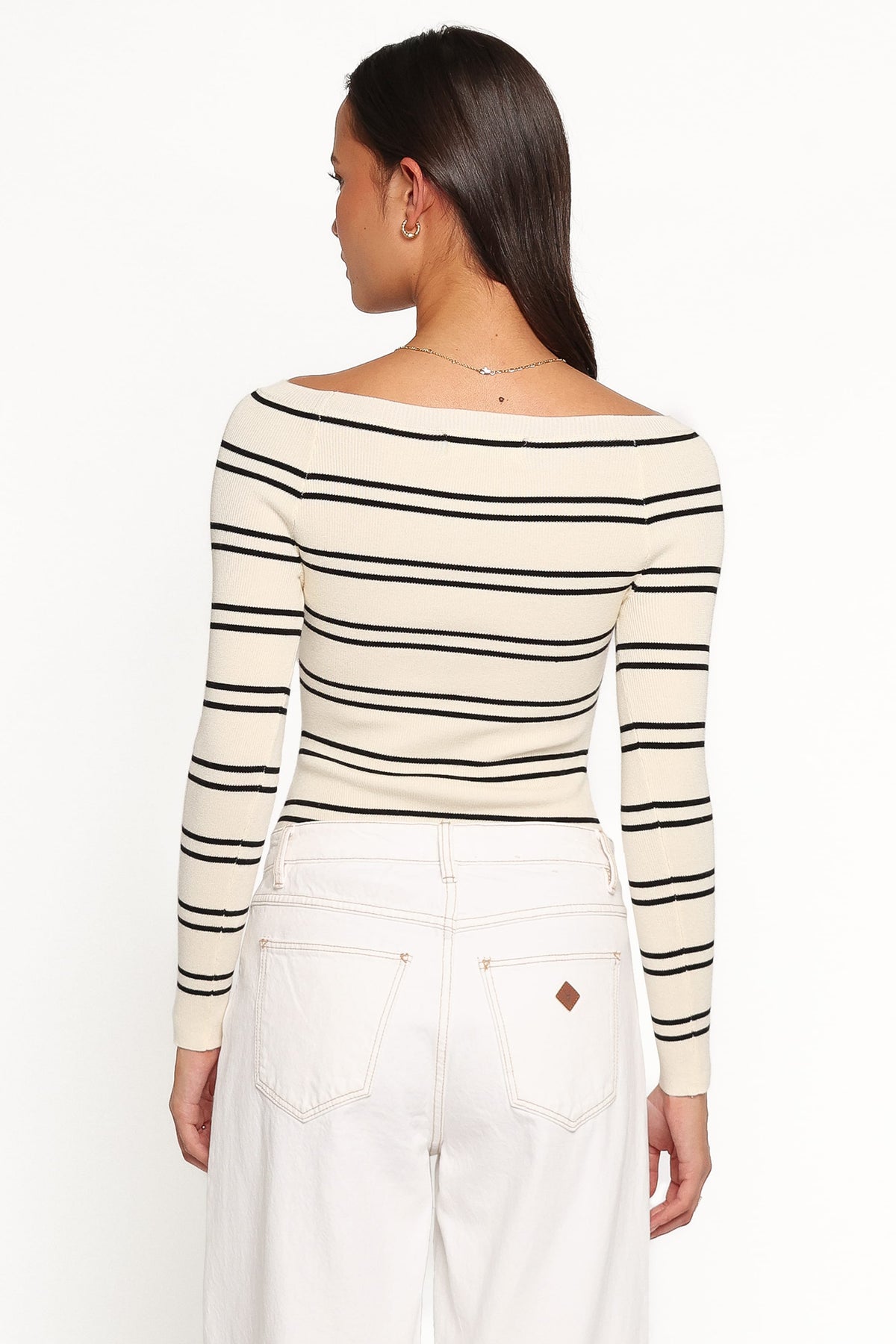 Presley Knit Top in Cream Black Stripe – view 4 of 6
