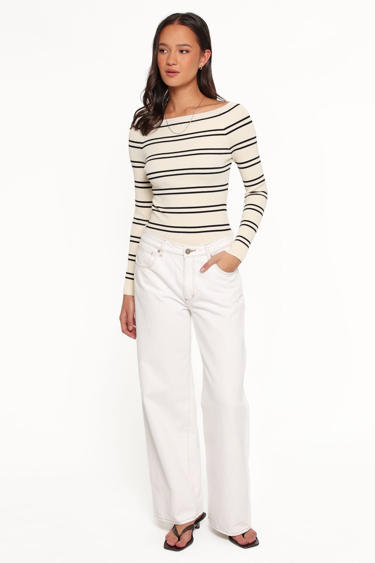 Presley Knit Top in Cream Black Stripe – view 5 of 6