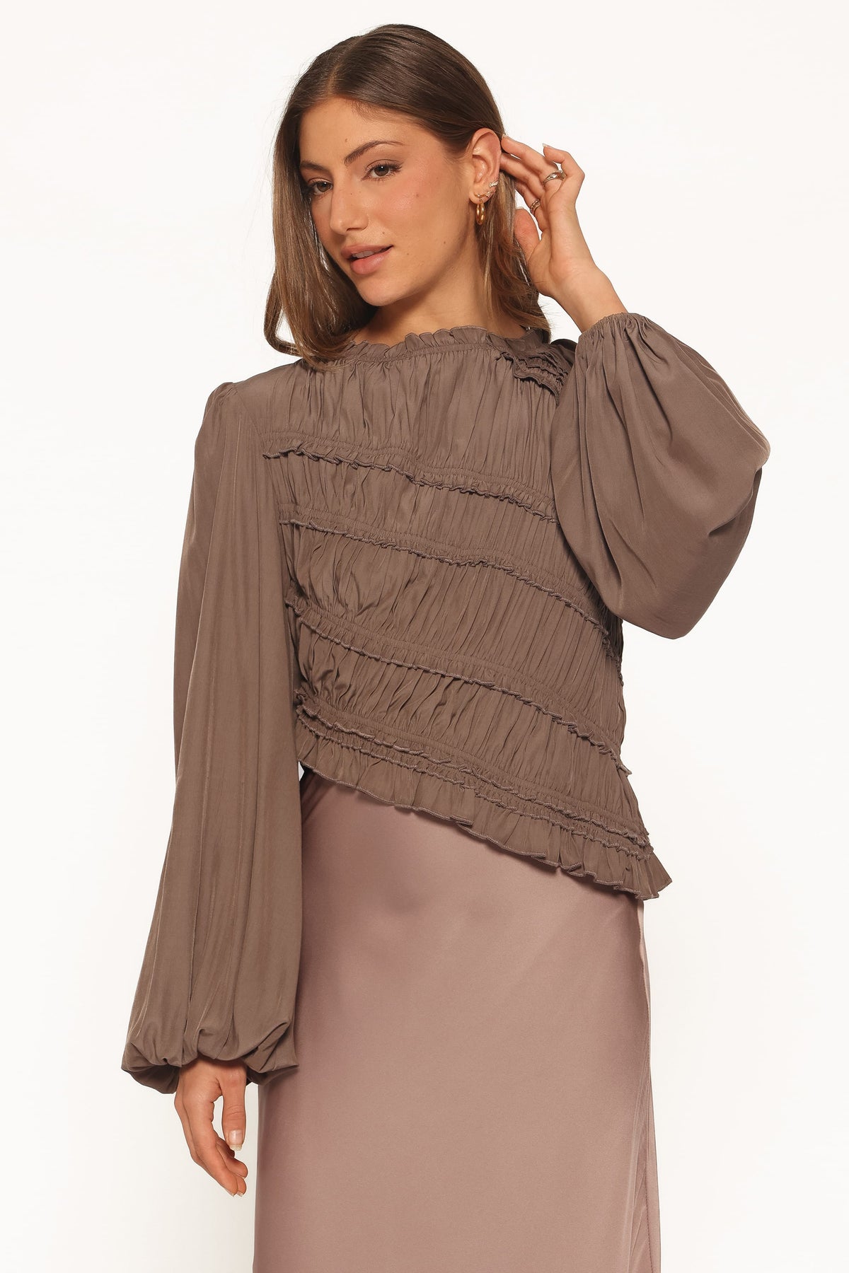 Romee Ruched Top in Brown – view 1 of 6