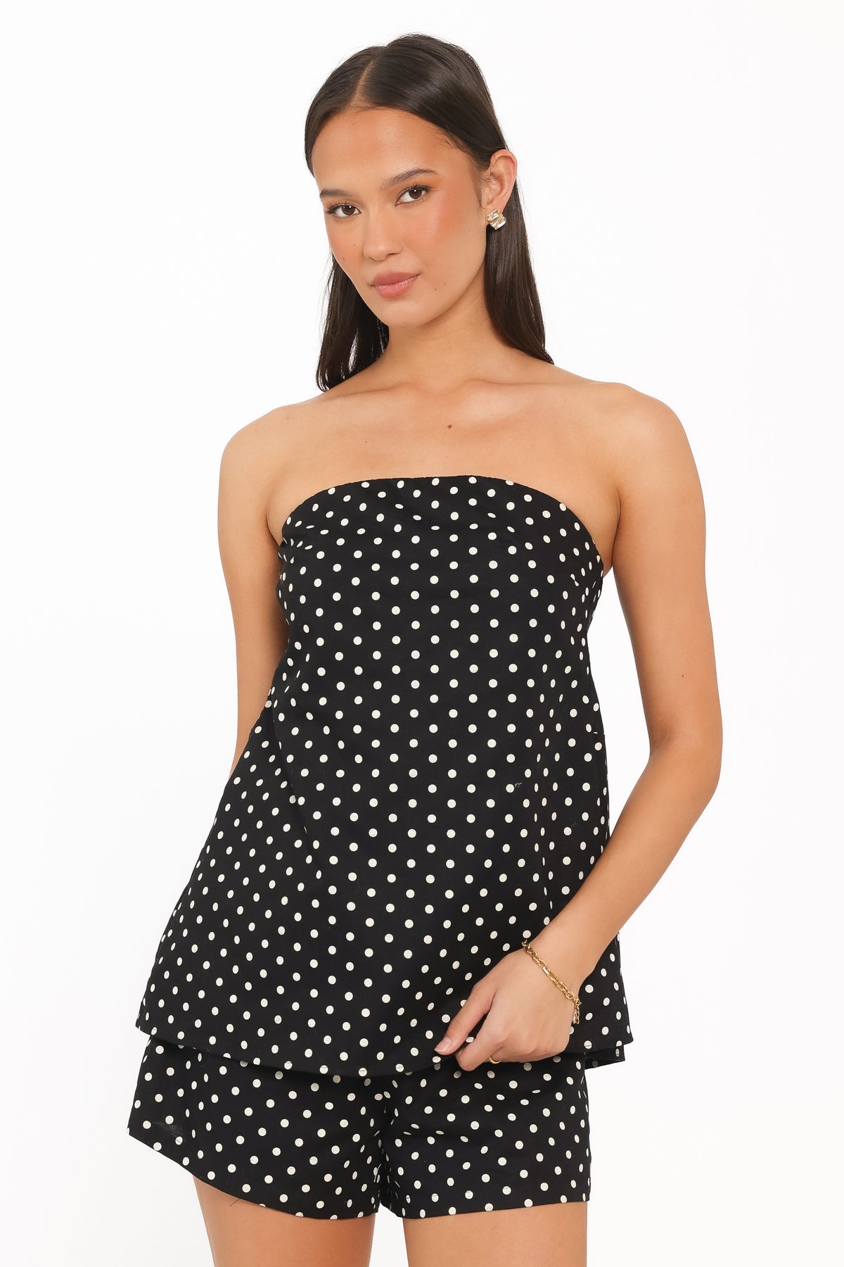 Rosemarie Strapless Top in Black Dot – view 1 of 4