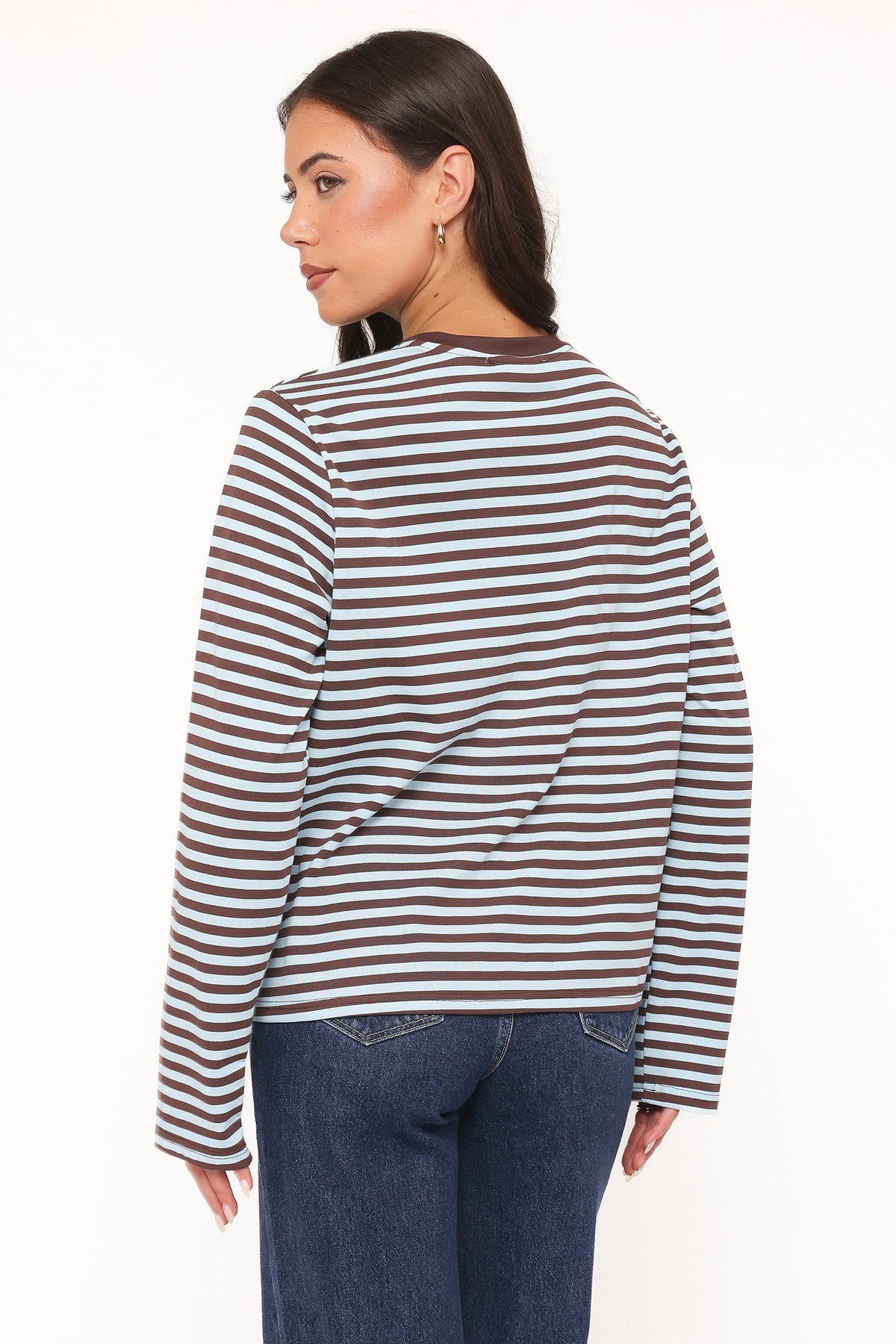Ruva Long Sleeve Tee in Brown Blue Stripe – view 4 of 6