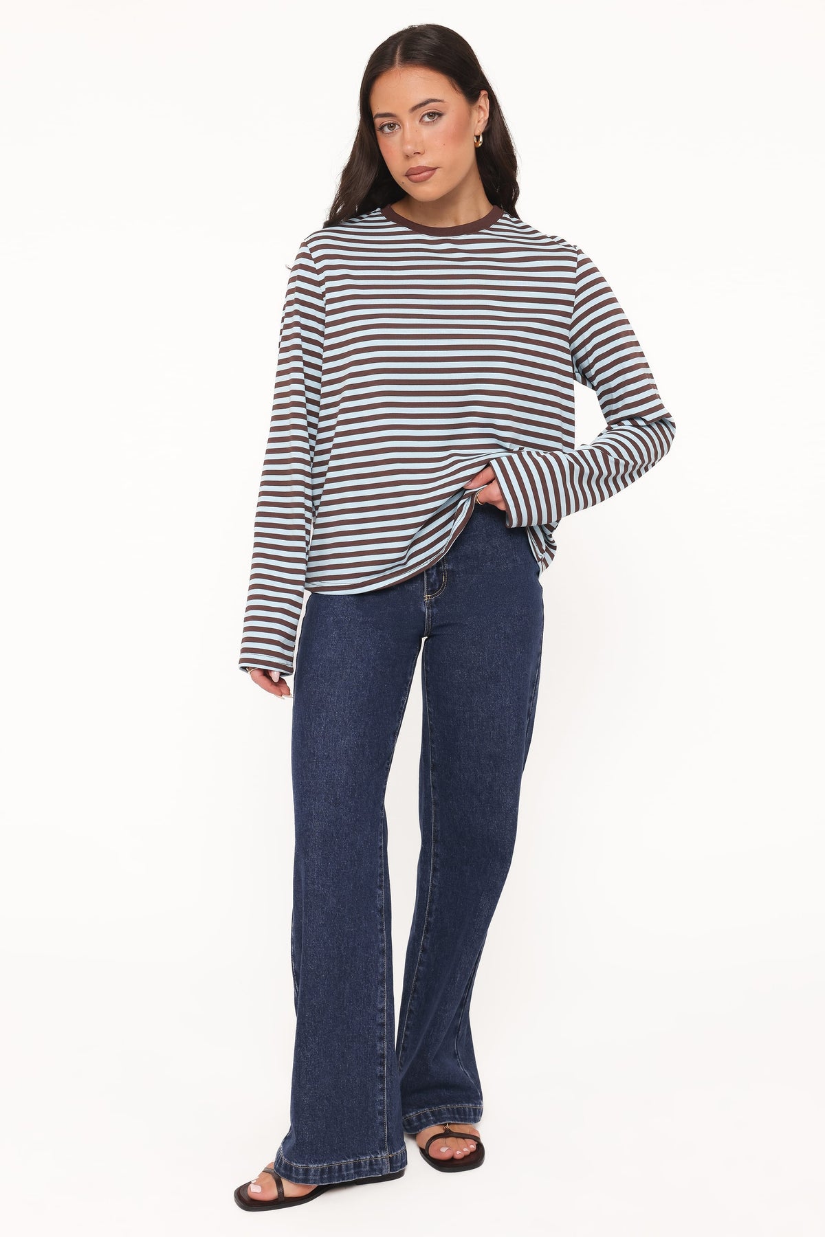 Ruva Long Sleeve Tee in Brown Blue Stripe – view 5 of 6