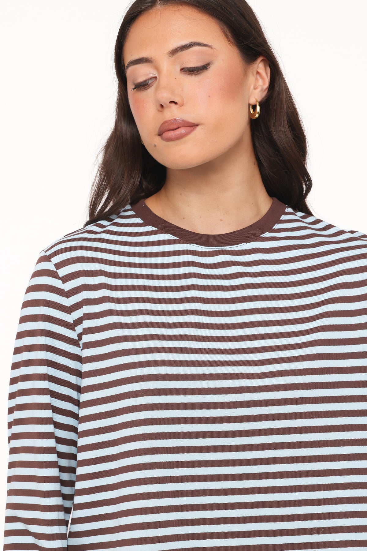 Ruva Long Sleeve Tee in Brown Blue Stripe – view 2 of 6