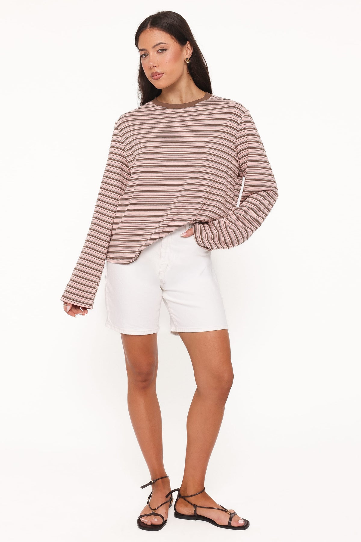 Ruva Long Sleeve Tee in Chocolate Pink Stripe – view 5 of 6