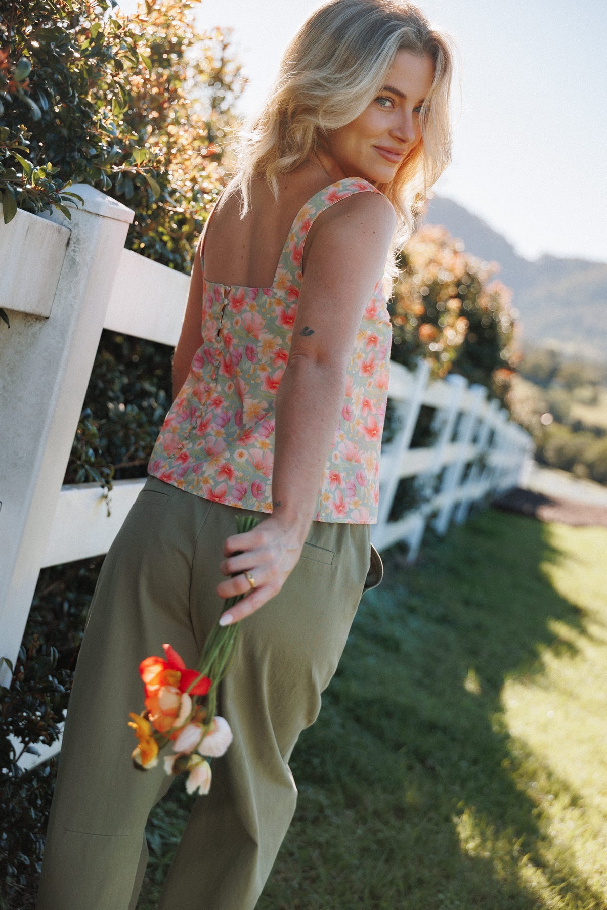 Talyn Button Back Top in Sage Wildflower – view 8 of 8