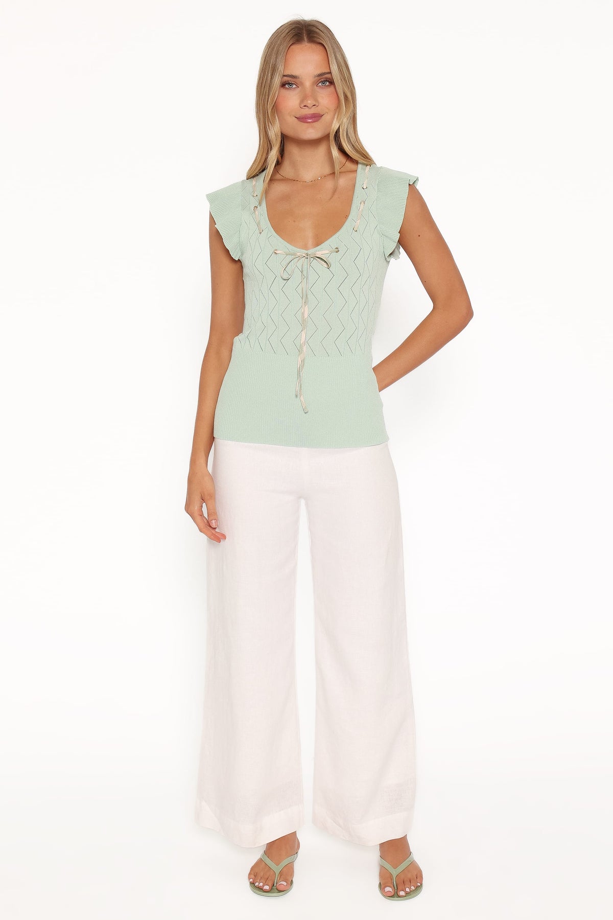 Tucker Pointelle Knit Top in Sage Green – view 6 of 8