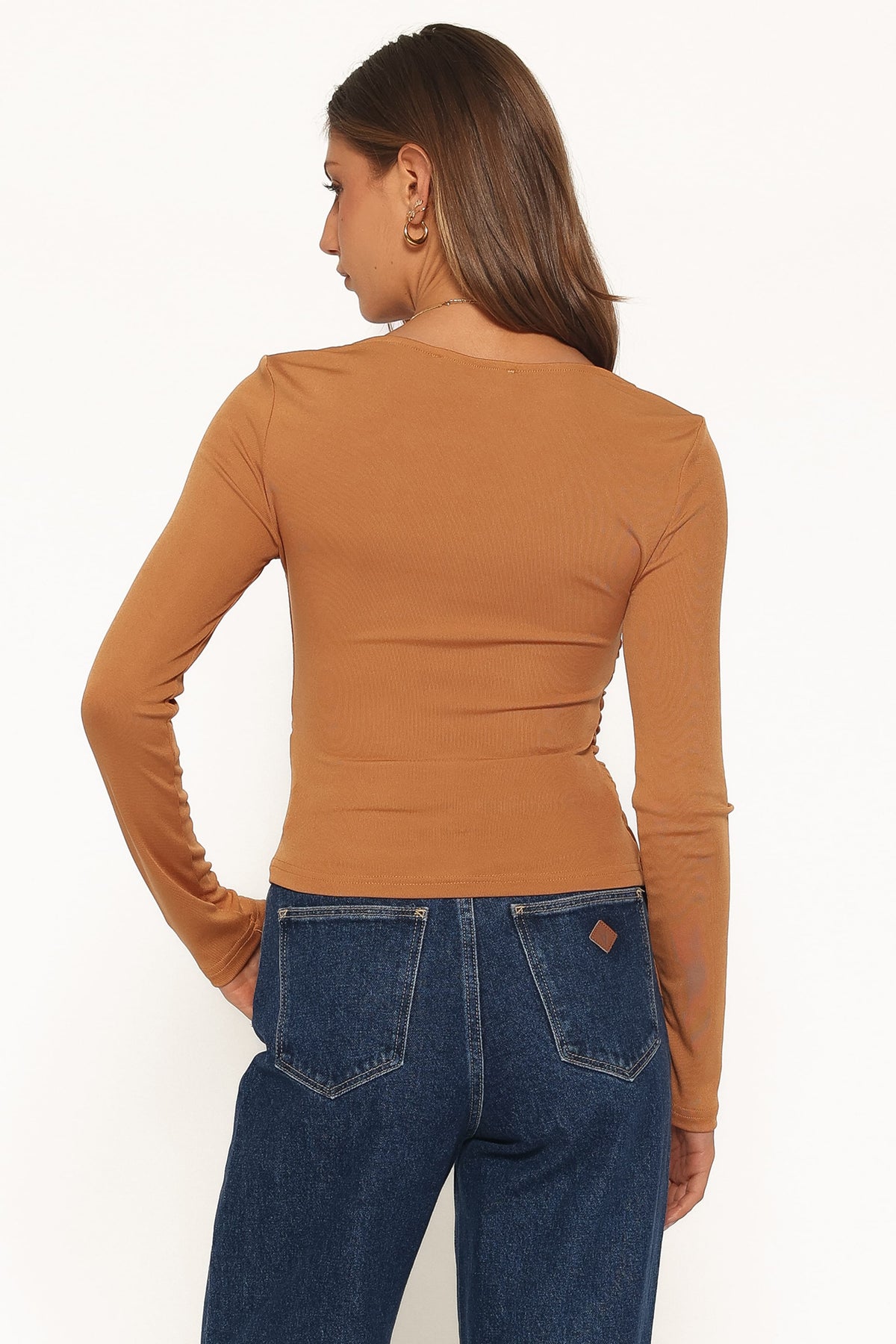 Velda Draped Knit Top in Toffee Brown – view 4 of 6