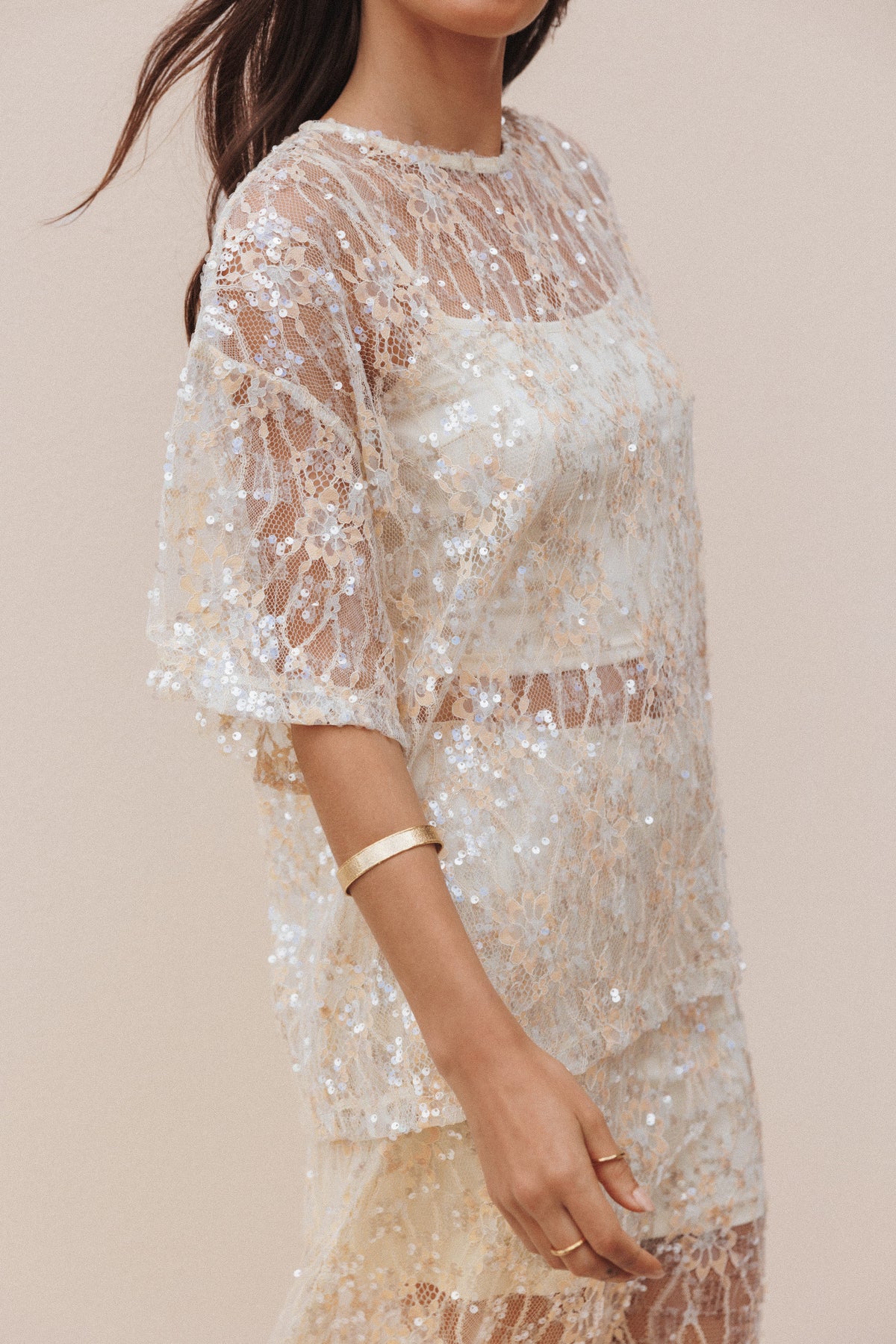 Yonder Sheer Lace Tee Top in Pale Yellow – view 1 of 9