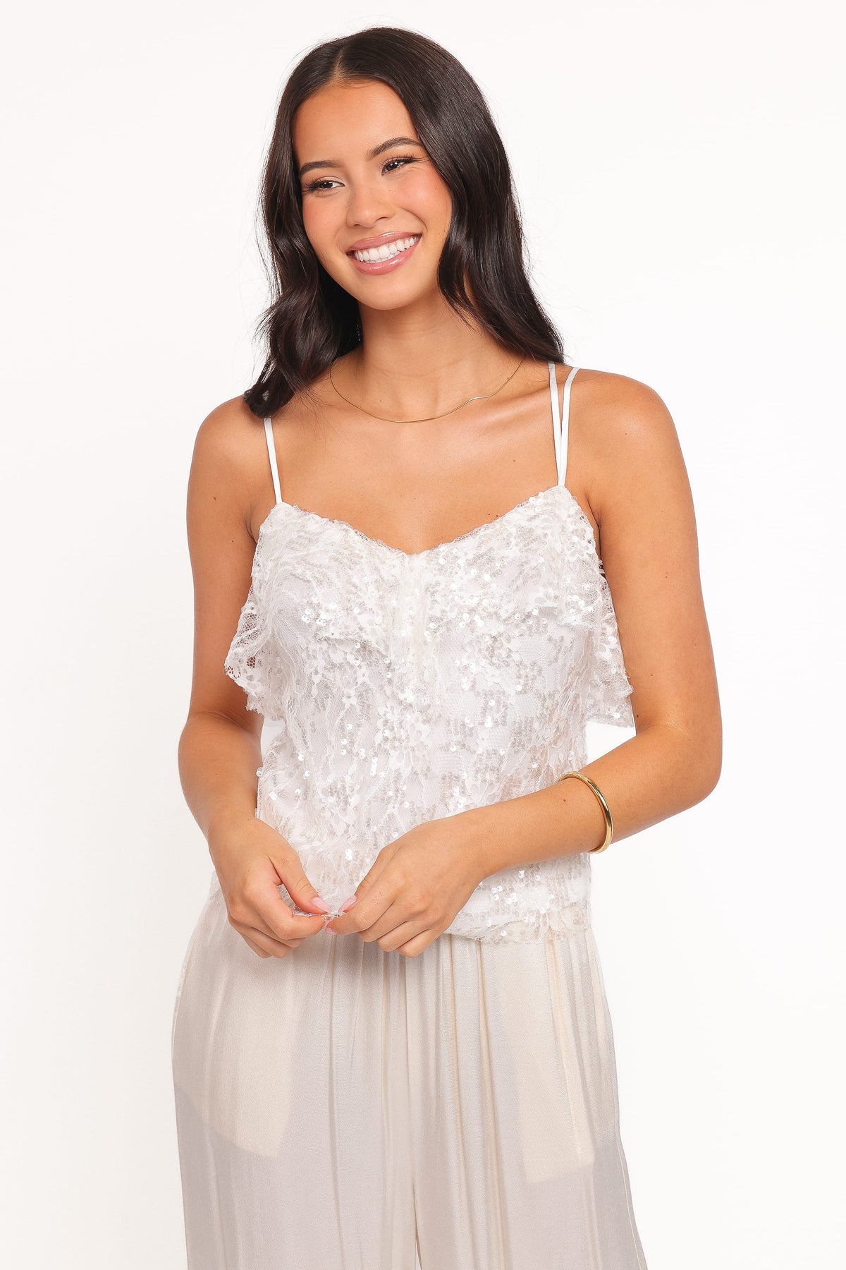 Zinnia Sequins Sleeveless Top in Ivory – view 2 of 8